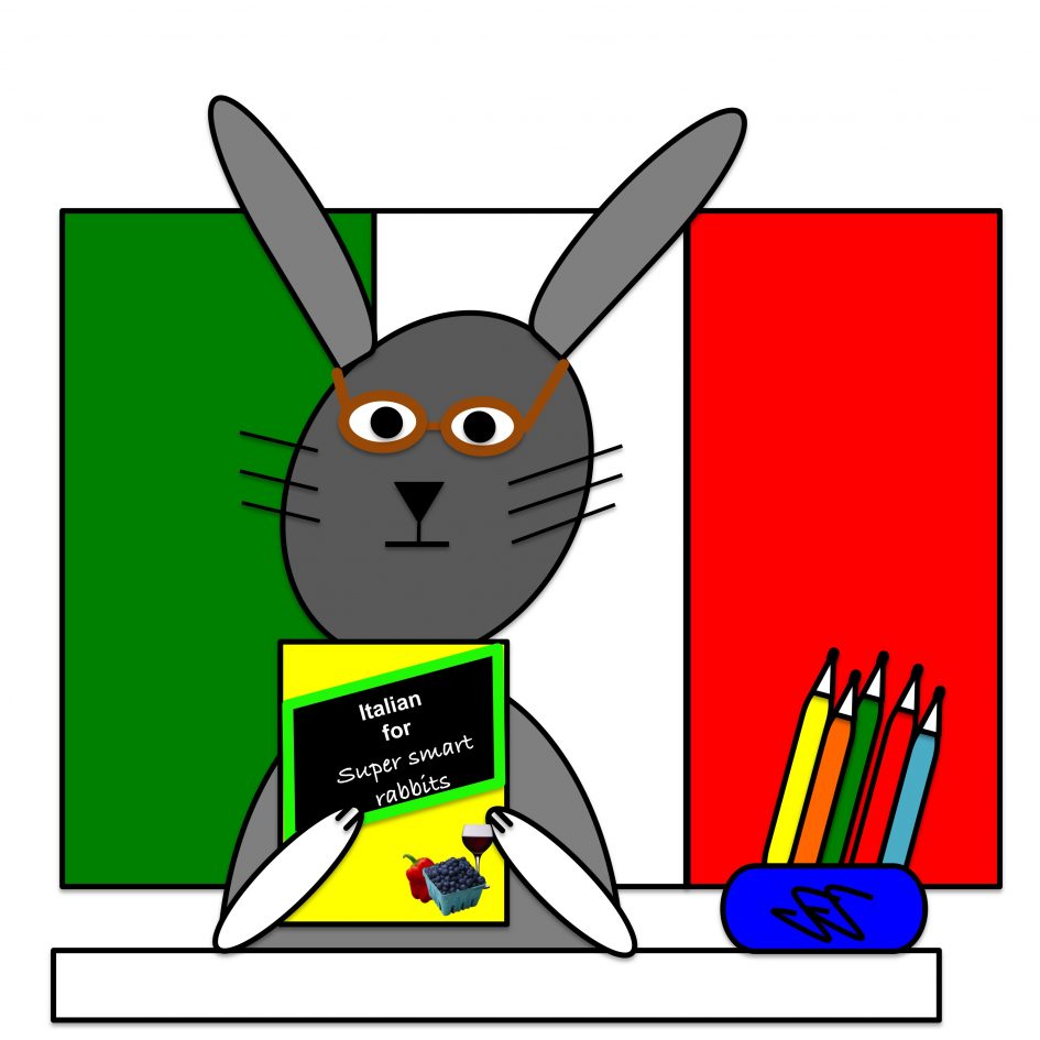 Cartoon rabbit studying Italian